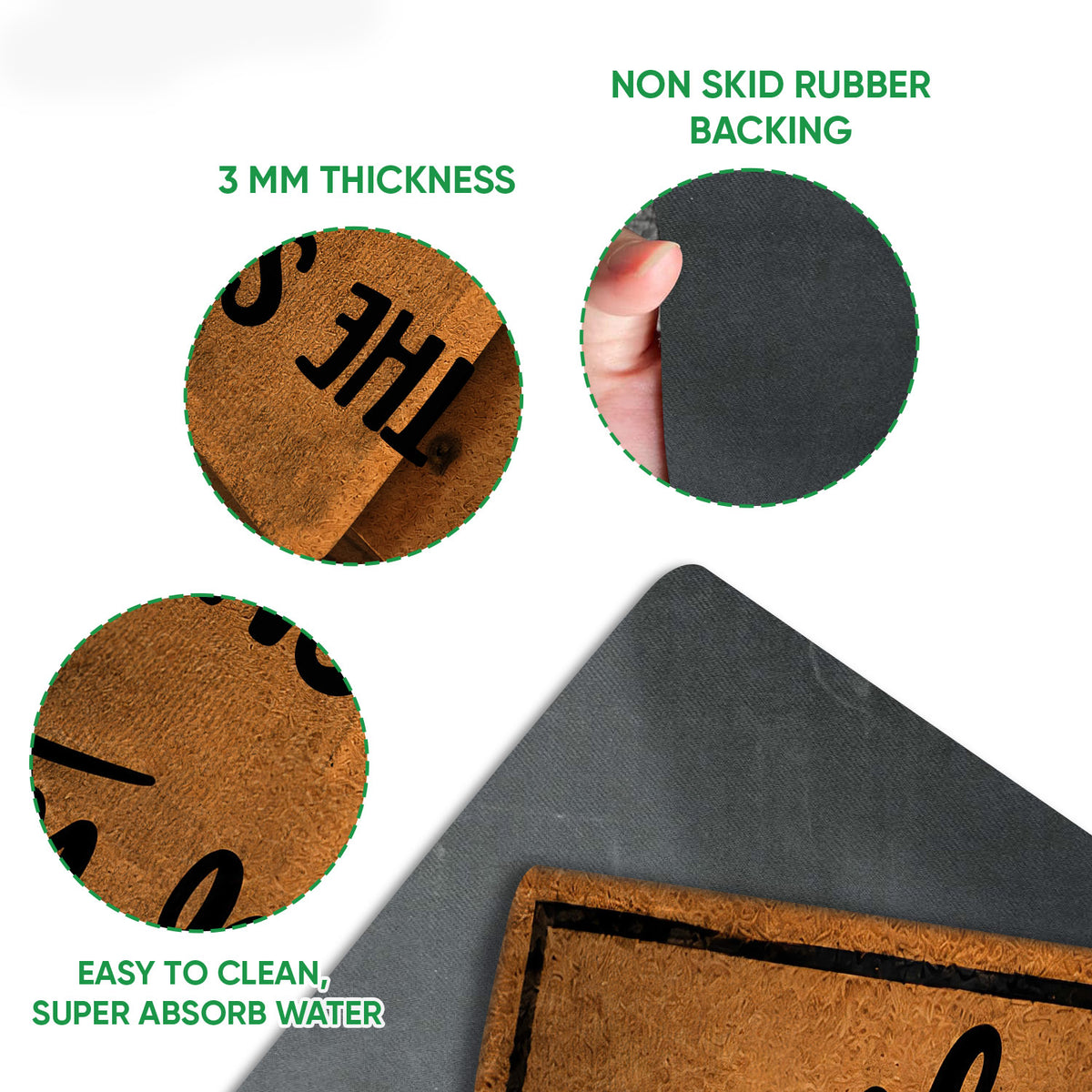 Close-up feature view of the softball doormat showing the textured top and black rubber backing