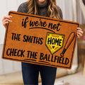 Softball doormat held indoors showing the bat, home plate, and bold ballfield artwork