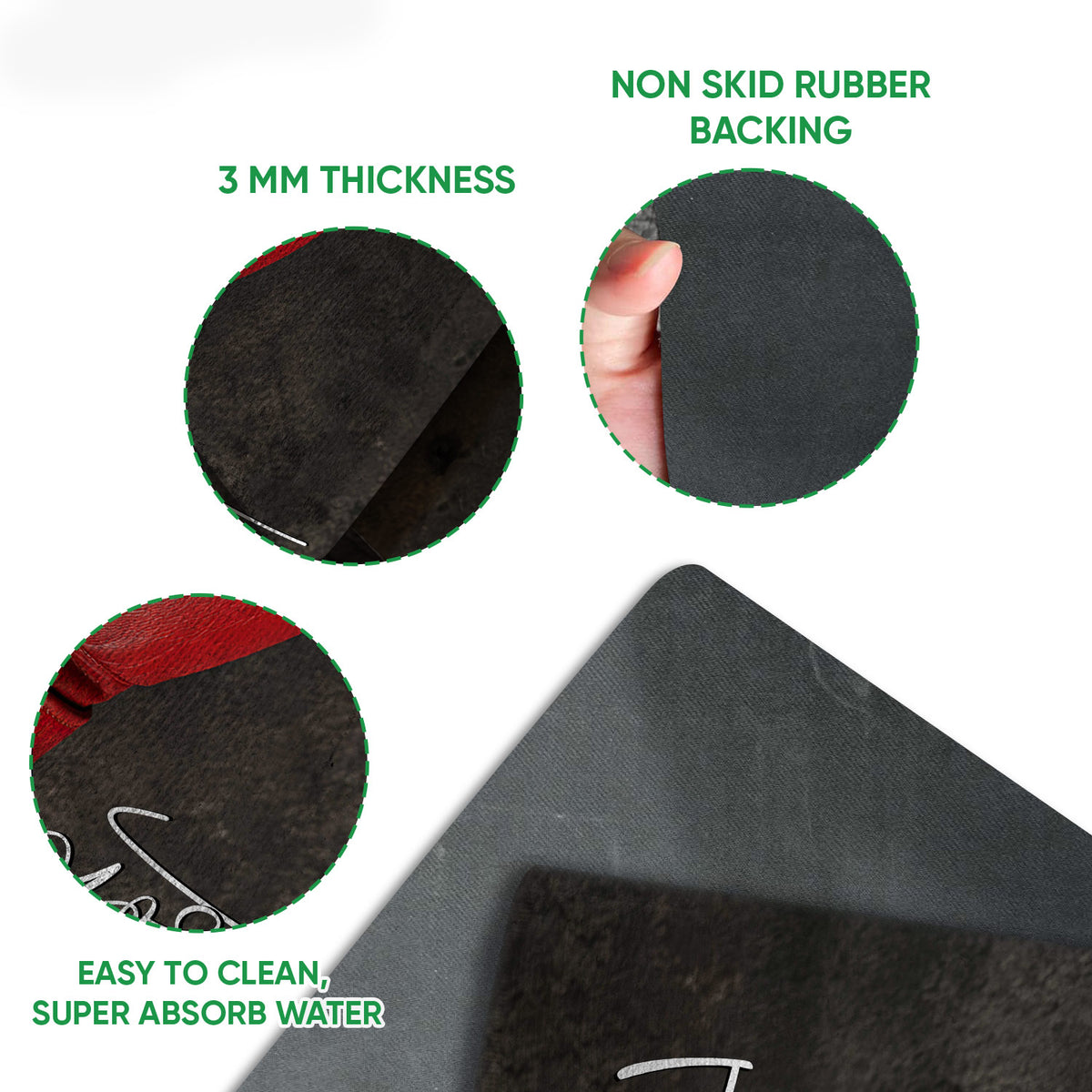Boxing glove doormat detail showing the printed surface, rubber backing and rounded edge