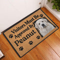 Great Pyrenees entryway rug displayed by a front door on hardwood flooring