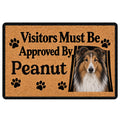 Rough Collie doormat with a portrait, paw prints, and a bold visitor welcome message