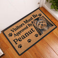 Yorkie entryway doormat displayed on a wood floor beside a front door
