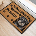 Miniature Schnauzer entryway mat positioned beside a doorway on light wood flooring