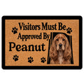 English Cocker Spaniel doormat with a warm brown portrait, paw prints and welcoming entryway message