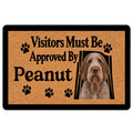Spinone Italiano dog doormat with paw prints and a playful visitor approval design