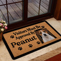 Jack Russell doormat styled near a glass door with terrier portrait and playful entryway message