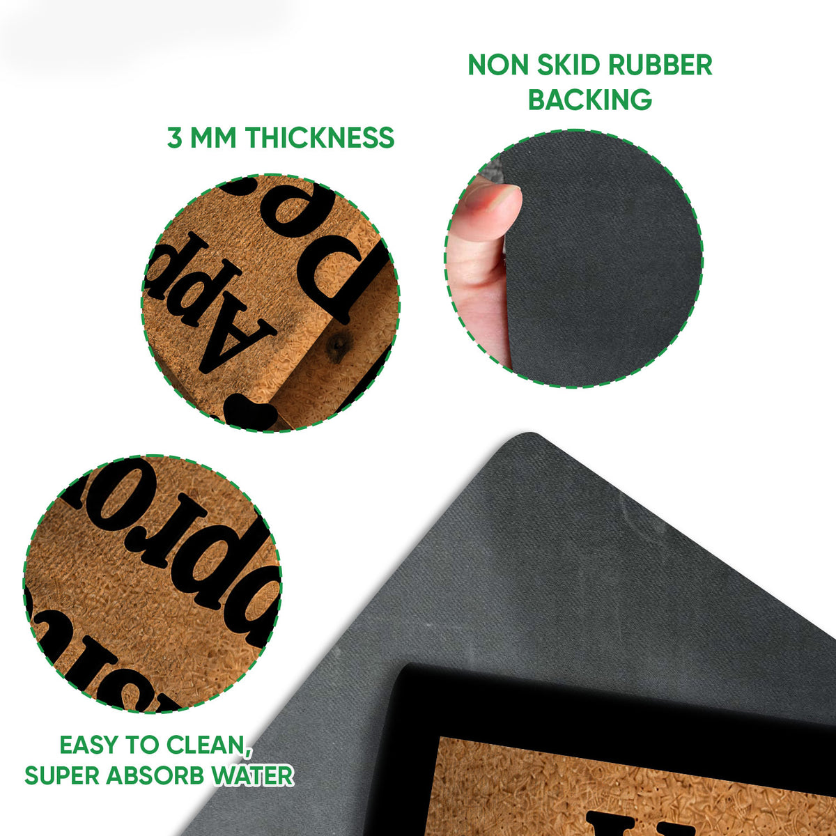 Close-up detail of the Bluetick Coonhound doormat surface and black rubber backing