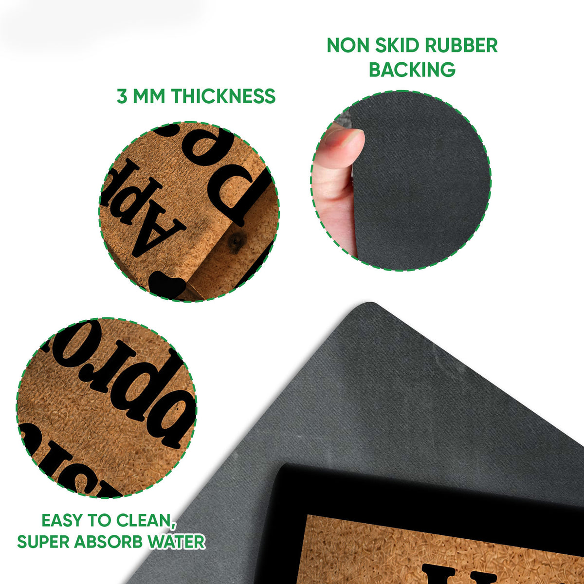 Close-up detail of the Dutch Shepherd doormat surface and black rubber backing
