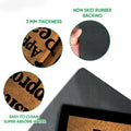 Bernese Mountain Dog doormat feature view showing the printed top, rounded black edge and rubber backing