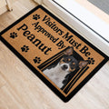 Rat Terrier entryway mat on a light wood floor featuring a dog portrait and black paw prints