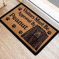 Boykin Spaniel portrait door mat styled at an indoor entrance with paw print accents