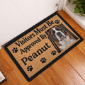 Saint Bernard entryway mat displayed beside a door on a warm wood floor