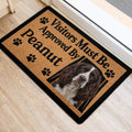 English Springer Spaniel entryway rug with paw prints and welcoming typography beside a doorway