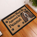 Basset Hound entryway mat displayed beside a white door on a wood floor