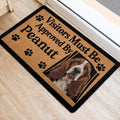 Basset Hound door mat with paw prints and dog portrait positioned inside an entrance