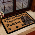 German Shorthaired Pointer doormat styled inside a glass doorway with paw prints and warm tan artwork