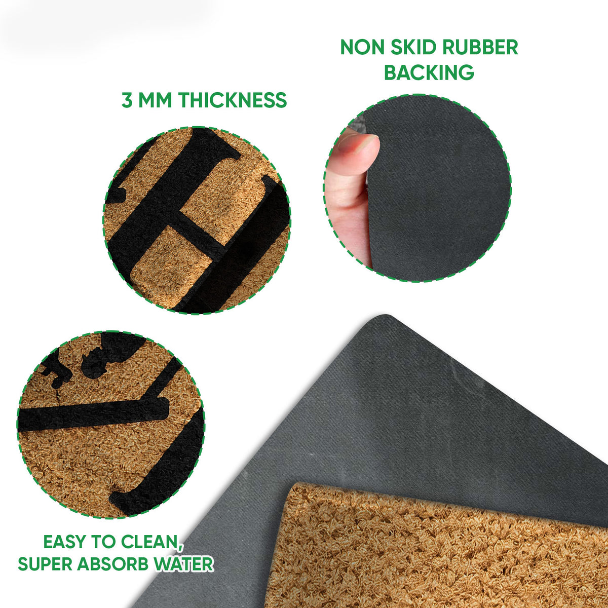 Close-up feature view of the lineman doormat showing the printed surface and rubber backing