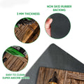 Feature view of tractor doormat artwork with close-ups of the printed surface and dark rubber backing