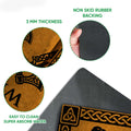 Close-up feature view showing the Viking doormat's printed surface and dark rubber backing