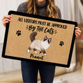 Person holding a Ragdoll cat doormat featuring a playful cat-themed entryway design