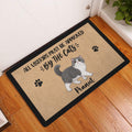 Exotic Shorthair cat doormat displayed in an entryway on a hardwood floor