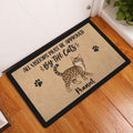 Bengal cat doormat displayed by a white door on a warm wood floor in an entryway