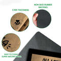 Close-up detail of the printed doormat surface and black rubber backing