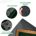 Close-up detail of the Russian Blue cat mat showing the printed top and rubber backing