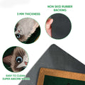 Ragdoll cat doormat detail showing printed felt surface and black rubber backing with traction