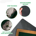 Scottish Fold cat doormat detail showing the printed felt surface and rubber backing construction