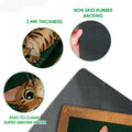 Close-up detail of Bengal cat artwork and rubber-backed underside of the door mat