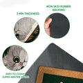Persian cat doormat detail showing the printed surface, rubber backing, and slim profile
