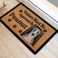 Whippet entryway mat displayed near a doorway with paw prints and a portrait design