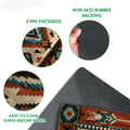 Close detail of the American Native patterned doormat surface and dark rubber backing