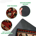 Close-up of American Native doormat artwork and black backing showing the printed surface and construction details