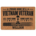 Vietnam Veteran doormat with patriotic flag, military boots, stars, tribute message, and bold black lettering