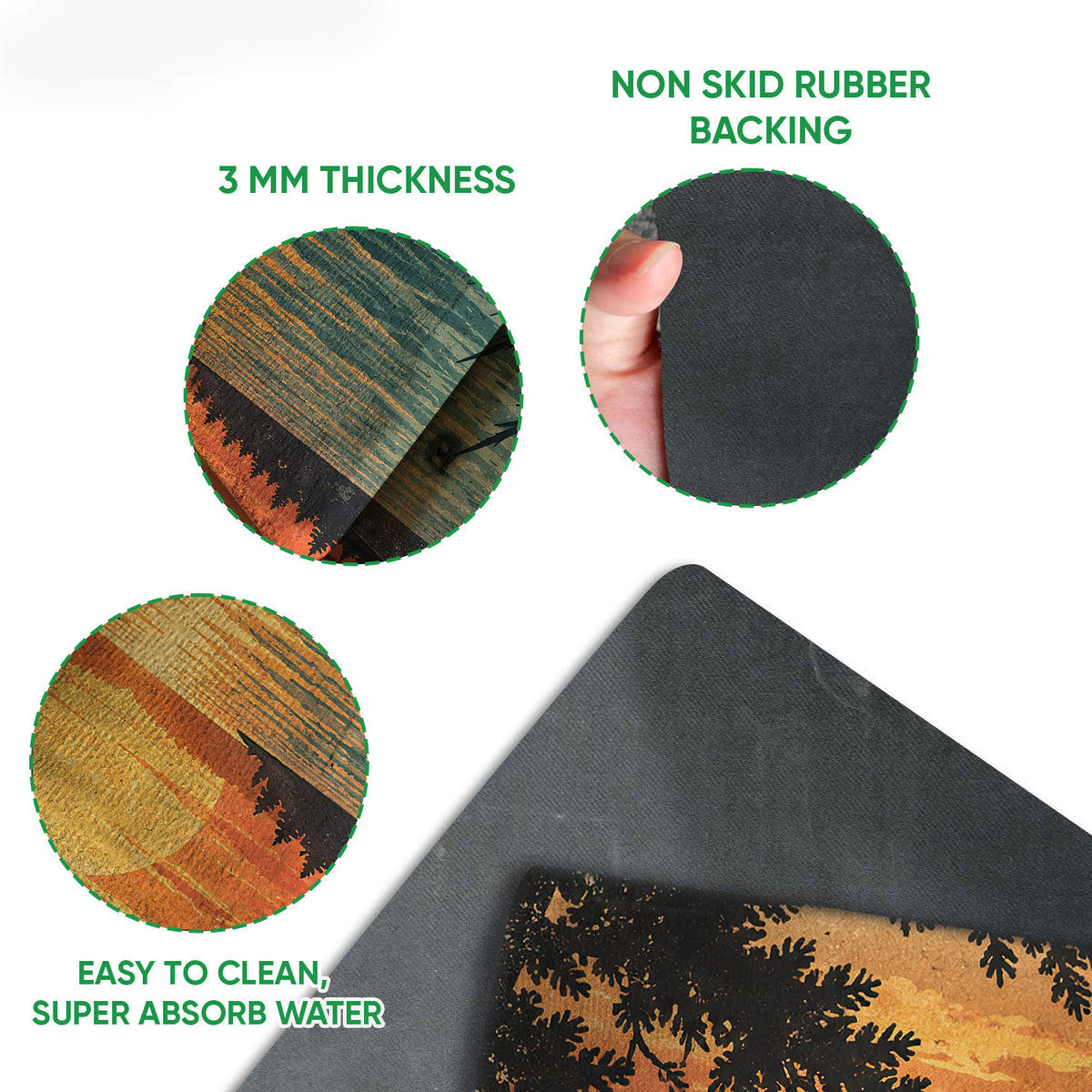 Pontoon doormat detail showing the printed lake artwork, textured top surface, and black rubber backing