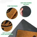 Close-up feature view showing the bear doormat surface, rubber backing, rounded edge, and easy-clean construction