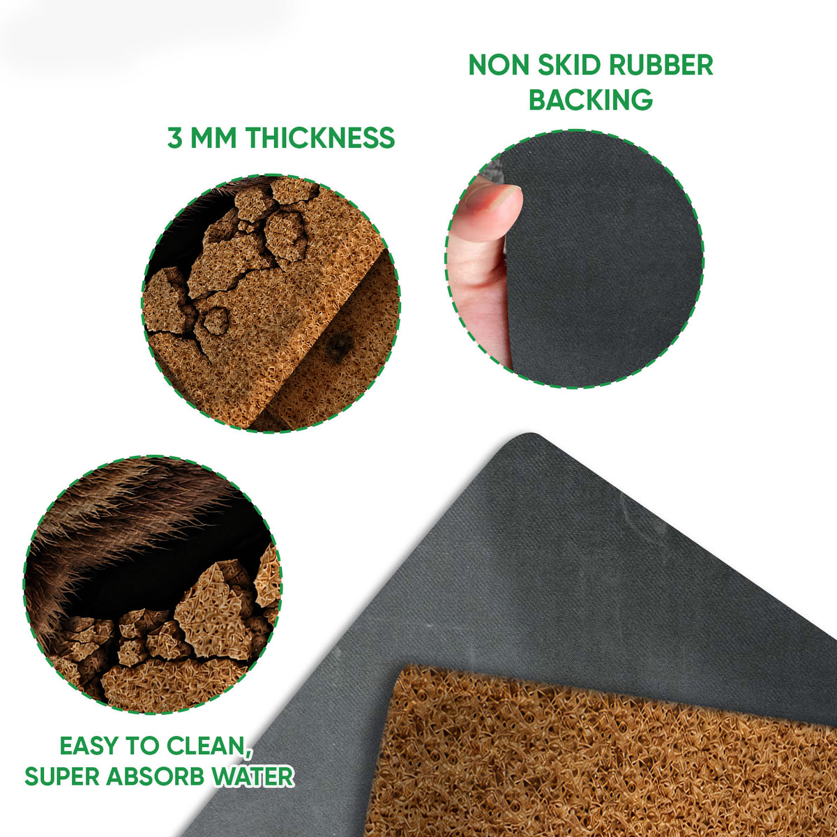 Bear doormat feature view showing textured artwork, dark rubber backing, thickness, and close-up details