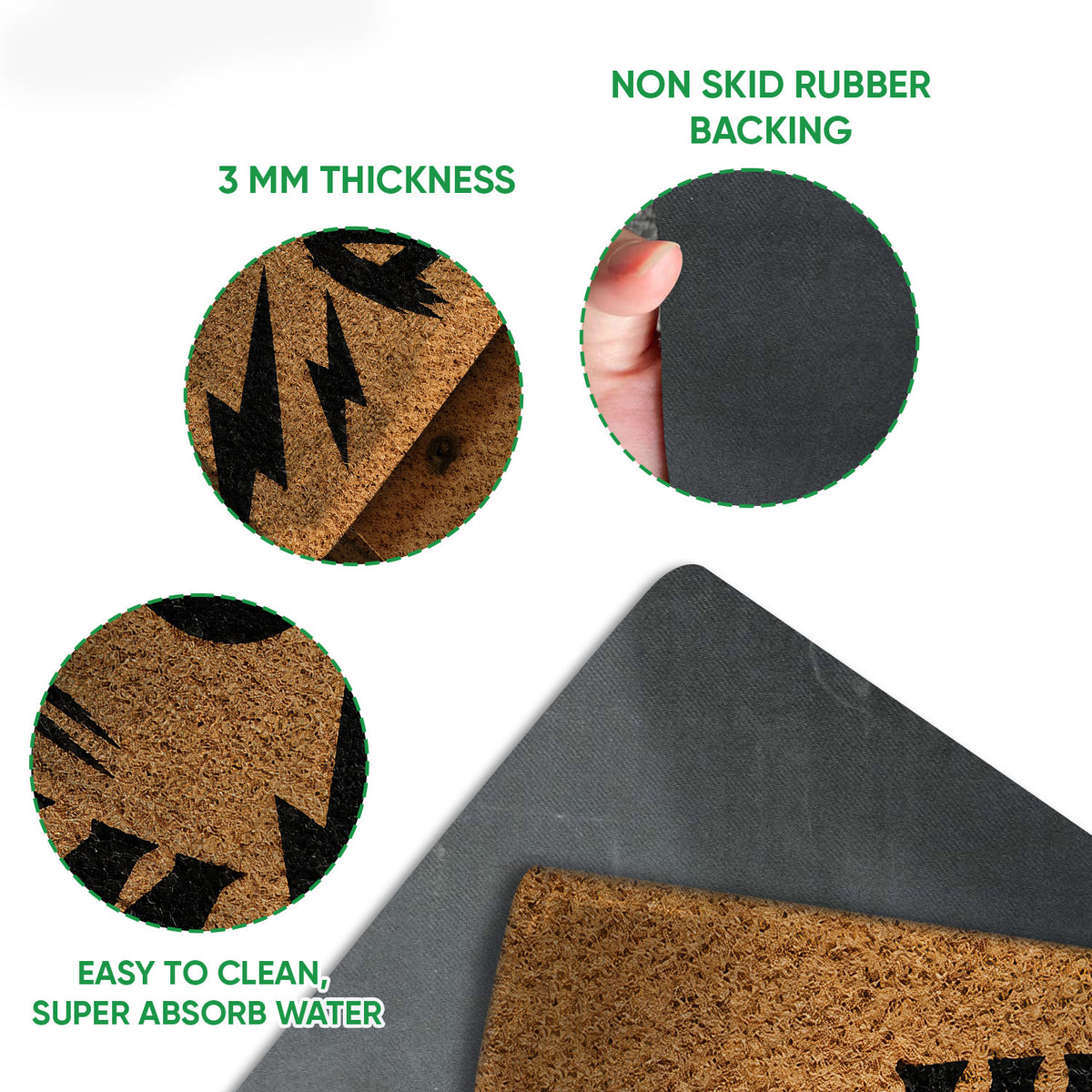 Rock and roll doormat feature view showing the printed guitar artwork and black rubber backing