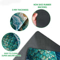 Mermaid doormat feature view showing the colorful printed surface and black rubber grip backing