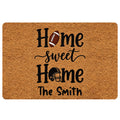 Football-themed doormat with bold home lettering, football and helmet illustrations on a textured brown background