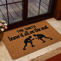Wrestling doormat styled at a home entrance with two grapplers and a warm brown design
