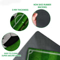 Close-up feature view of soccer doormat surface, rubber backing, and easy-clean construction
