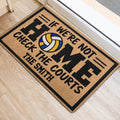Volleyball court-themed doormat placed near a doorway on a light wood floor