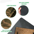 Close-up feature view of the disc golf mat surface and black rubber backing