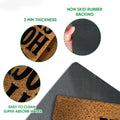 Hockey doormat detail showing the printed surface, rounded edge, thickness, and black rubber grip backing
