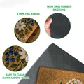 Close-up of fox floral doormat artwork with visible felt surface and black rubber backing