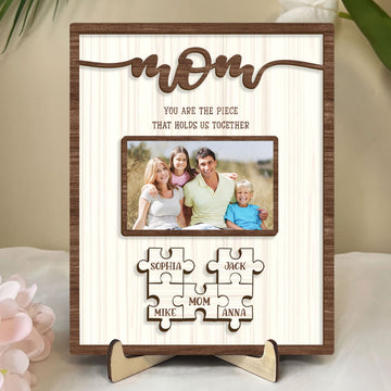 Personalized Mom Wooden Plaque, Custom Photo & Name Wooden Sign, Piece That Holds Us Together Wood Sign, Mother's Day Gift For Family, Her