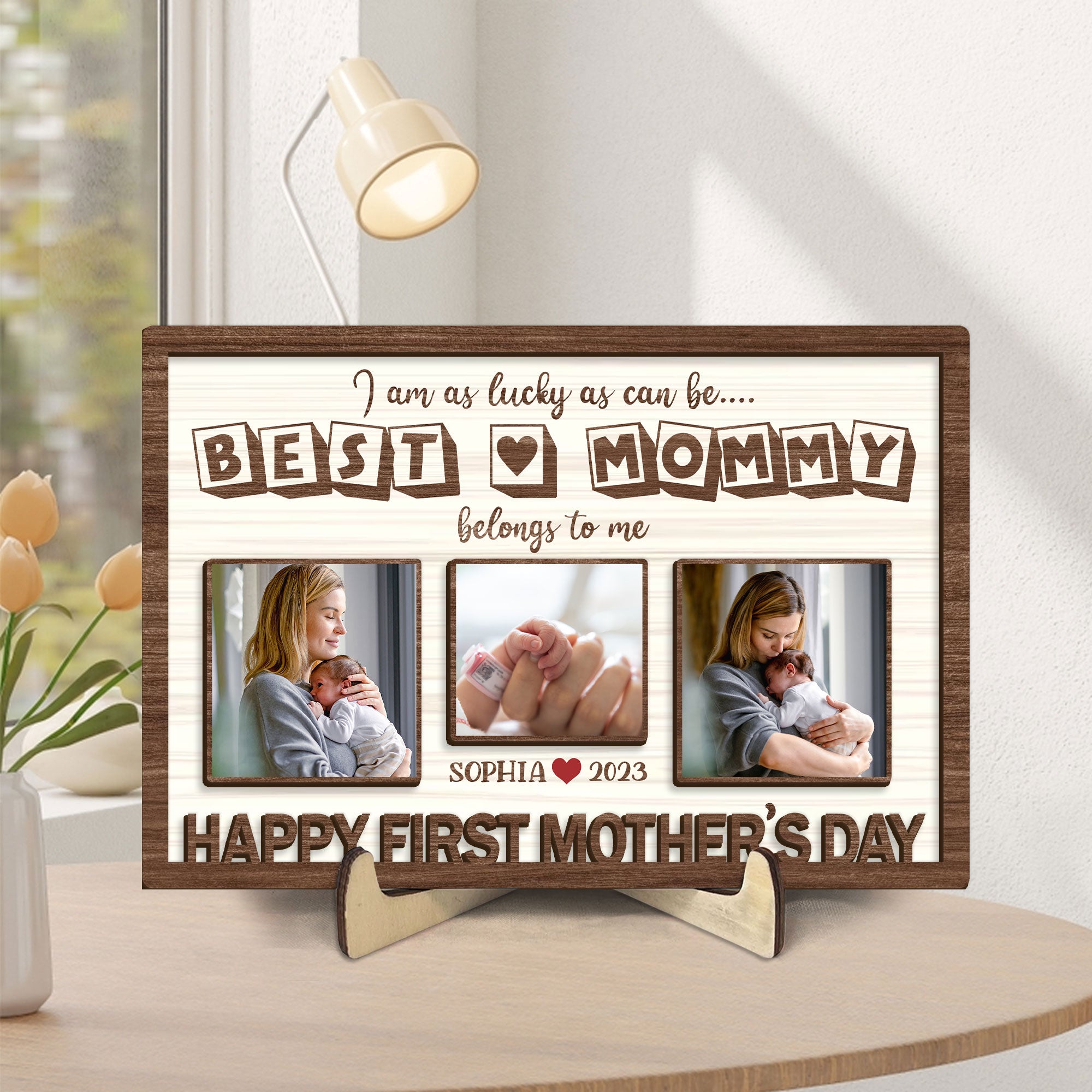 Personalized Mom Wooden Plaque, Custom Photo & Name Wooden Sign, Happy First Mother's Day Wood Sign, Mother's Day Gift For Nana, Family, Her